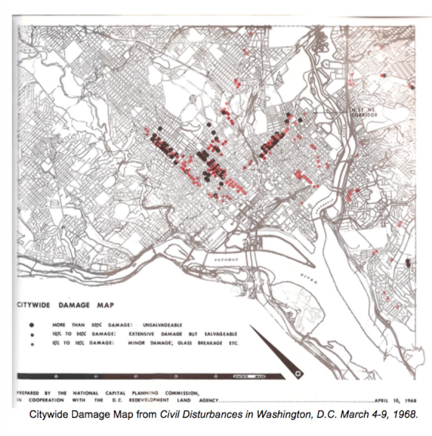 Citywide Damage Map from "Civil Disturbances in Washington, D.C. March 4-9" published by the US Government Printing office.